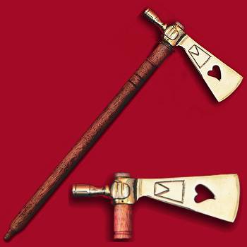 Sioux Style Polished Brass Peace Pipe Tomahawk with Pierced Heart Design